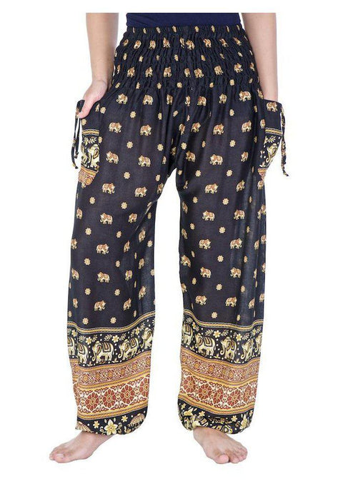 Small Elephant Harem Pants-Smocked-Lannaclothesdesign Shop-Small-Black-Lannaclothesdesign Shop