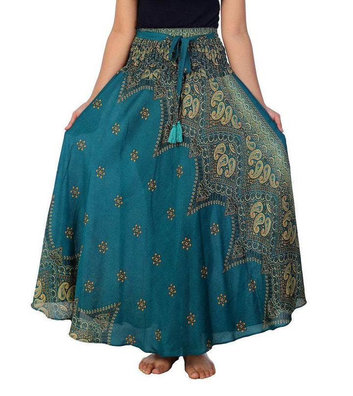 WOMENS TEAL BOHO MAXI SKIRT - Lannaclothesdesign Shop