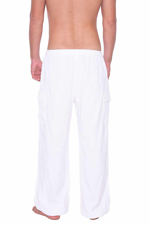 White Cotton Pants w/ Elastic Ankles-Men Pants-Lannaclothesdesign Shop-Lannaclothesdesign Shop