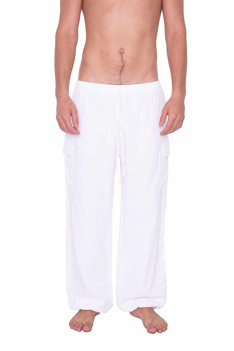 White Cotton Pants w/ Elastic Ankles-Men Pants-Lannaclothesdesign Shop-Lannaclothesdesign Shop