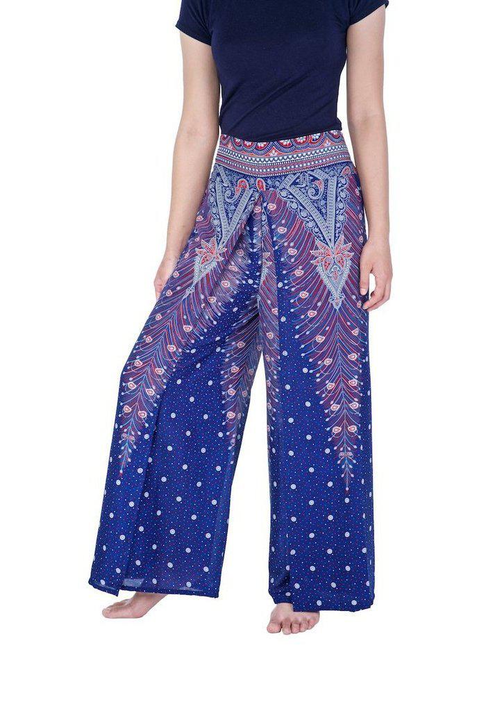 Wide Leg Pants with Peacock Design - Lannaclothesdesign Shop