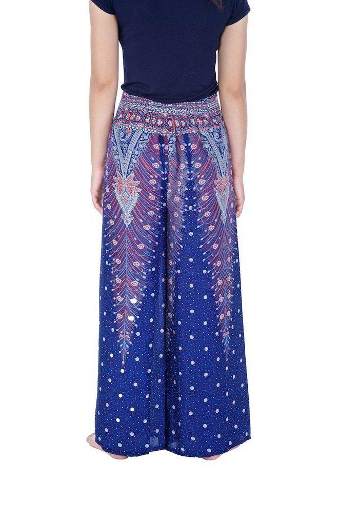 Wide Leg Pants with Peacock Design - Lannaclothesdesign Shop