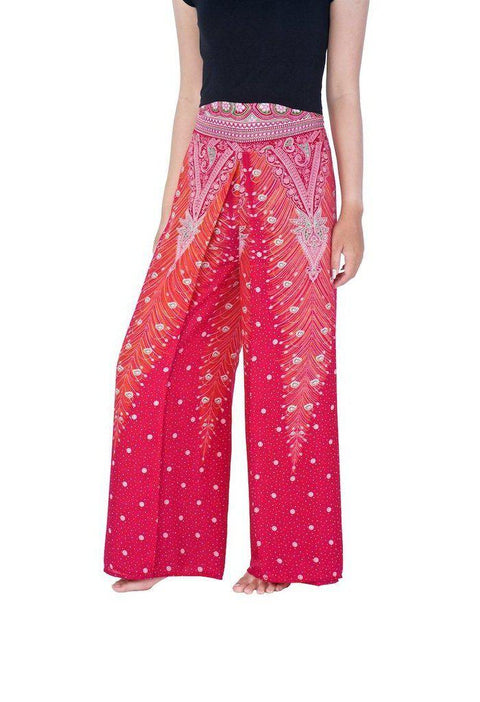 Wide Leg Pants with Peacock Design-Wide Leg-Lannaclothesdesign Shop-Lannaclothesdesign Shop