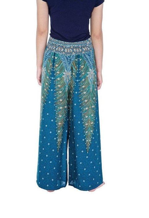 Wide Leg Pants with Peacock Design-Wide Leg-Lannaclothesdesign Shop-Lannaclothesdesign Shop