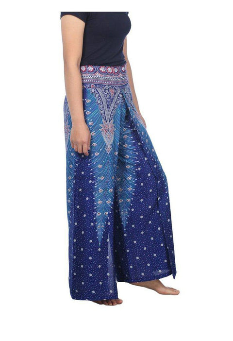 Wide Leg Pants with Peacock Design-Wide Leg-Lannaclothesdesign Shop-Lannaclothesdesign Shop