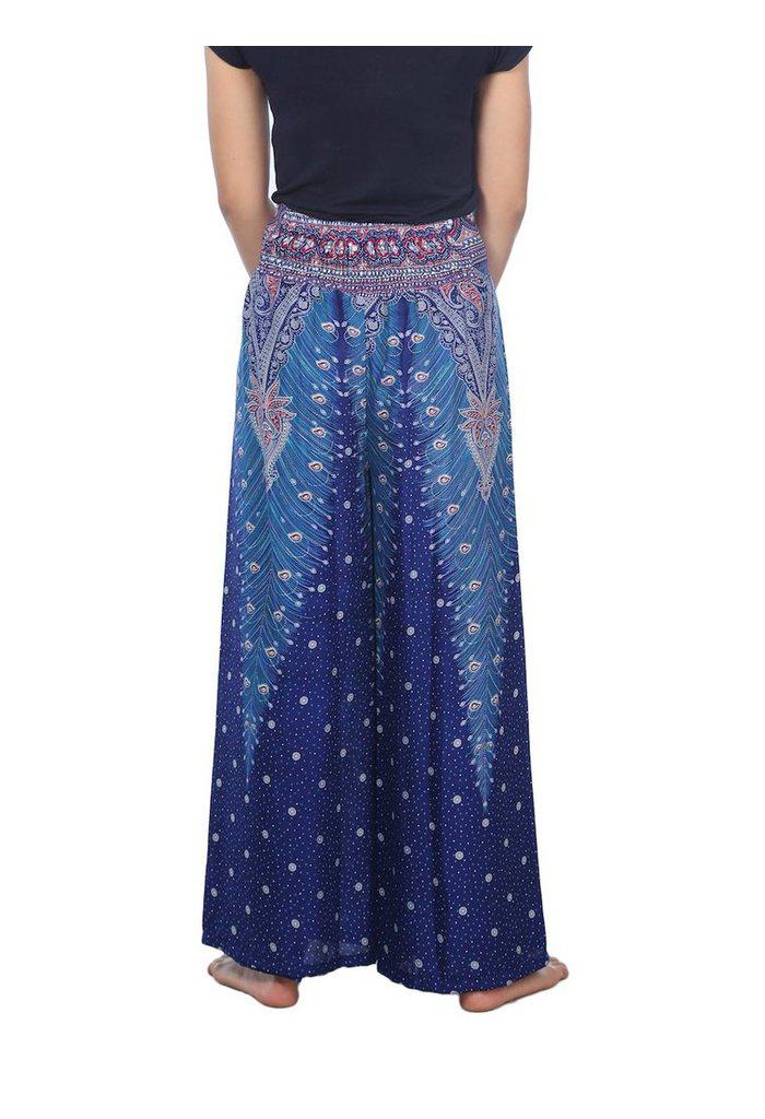 Wide Leg Pants with Peacock Design - Lannaclothesdesign Shop