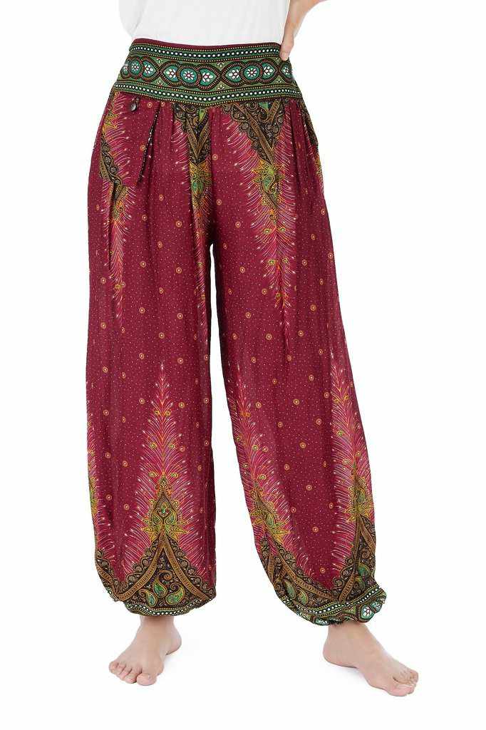 Women Burgundy Harem Pants - Lannaclothesdesign Shop