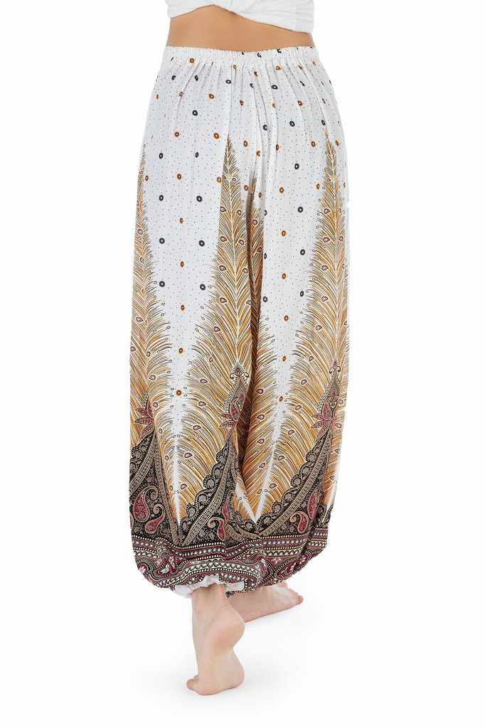 Women White Harem Pants - Peacock - Lannaclothesdesign Shop
