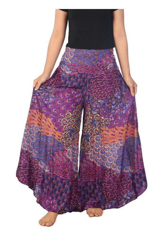 Womens Colorful Peacock Palazzo Pants - Lannaclothesdesign Shop