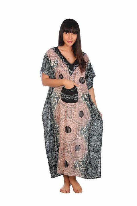 Women's Long Kaftan-Dress-Lannaclothesdesign Shop-Black White-Lannaclothesdesign Shop