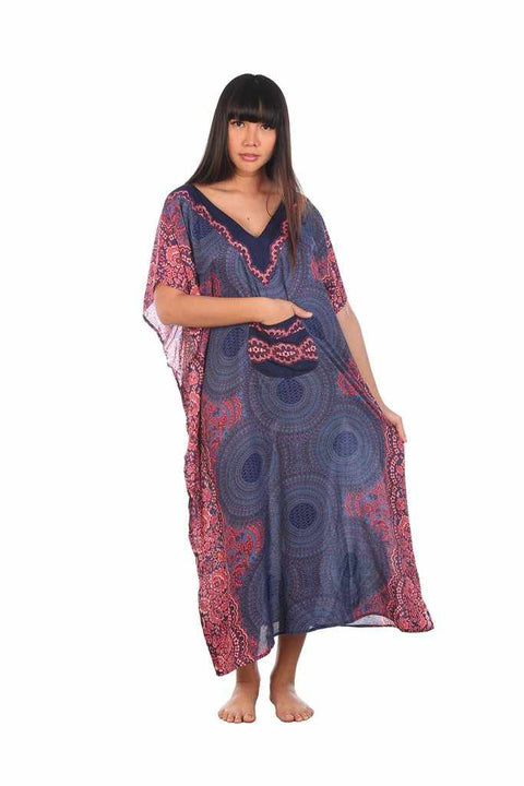 Women's Long Kaftan-Dress-Lannaclothesdesign Shop-Dark Blue-Lannaclothesdesign Shop