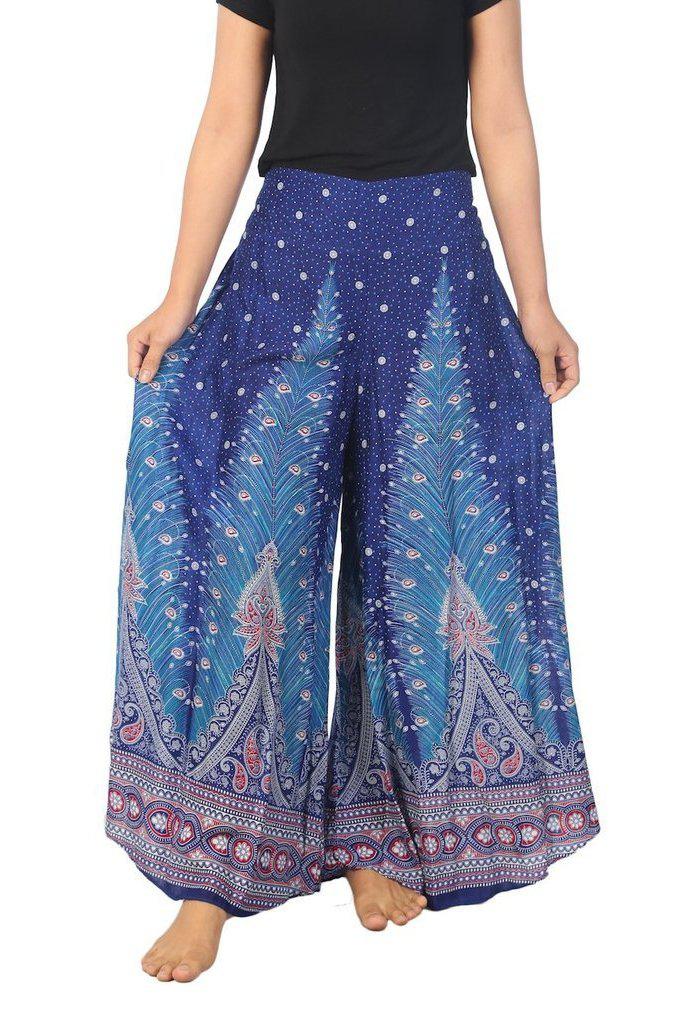 Womens Peacock Design Palazzo Pants - Lannaclothesdesign Shop